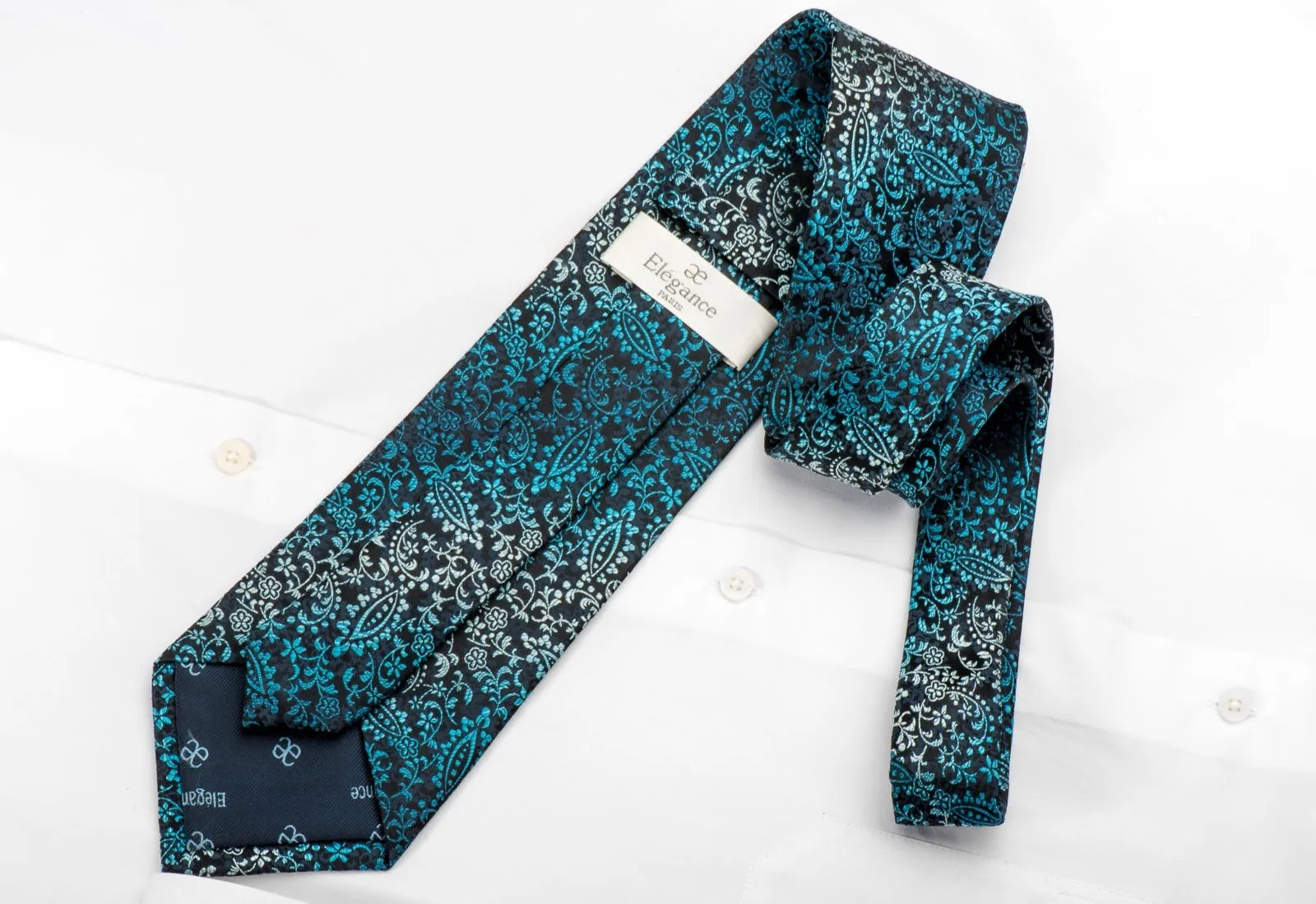 Elegance Men's Silk Necktie Acanthus On Blue Sparkling With Crystal Rhinestones