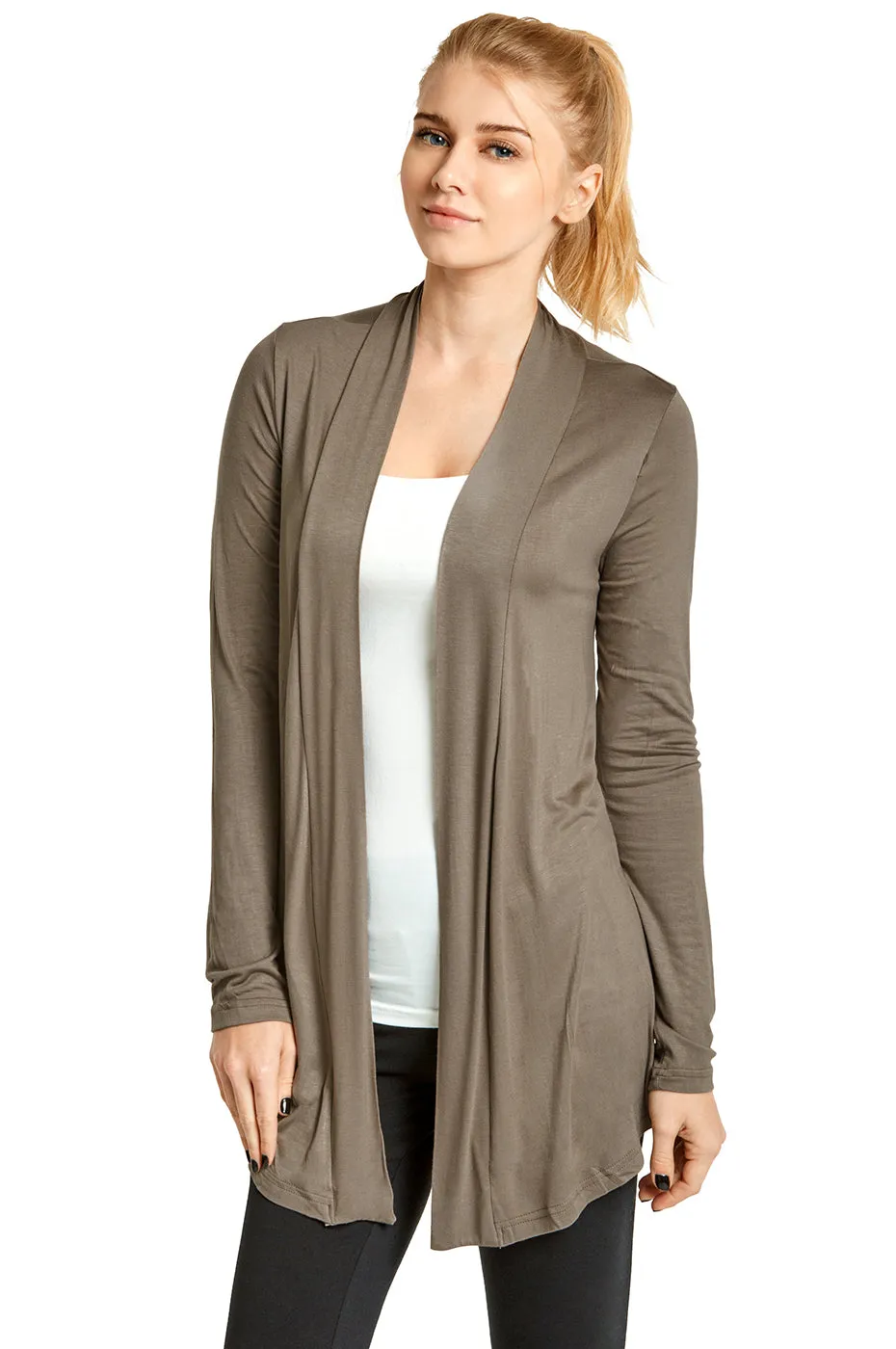 ET TU LADIES RAYON CARDIGAN (RC001E_TAUPE)