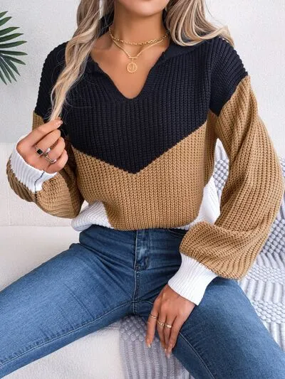 Explore More Collection - Color Block Dropped Shoulder Sweater