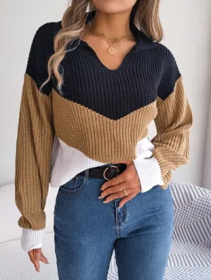 Explore More Collection - Color Block Dropped Shoulder Sweater