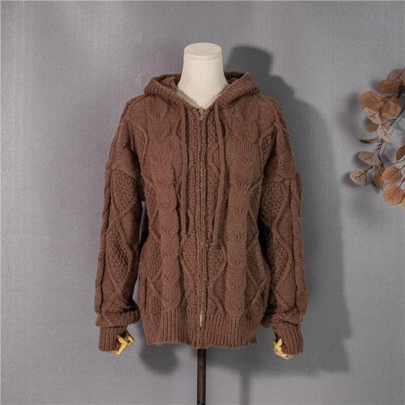 Fashionable Hooded Vintage Cardigans Spring Winter Sweaters