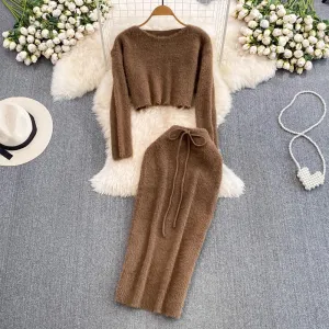 Fashionable suit for women round neck knitted sweater two-piece set        S4127