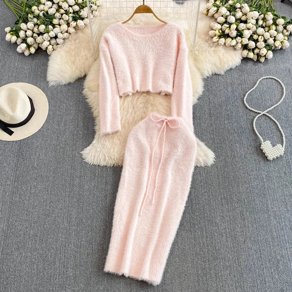 Fashionable suit for women round neck knitted sweater two-piece set        S4127