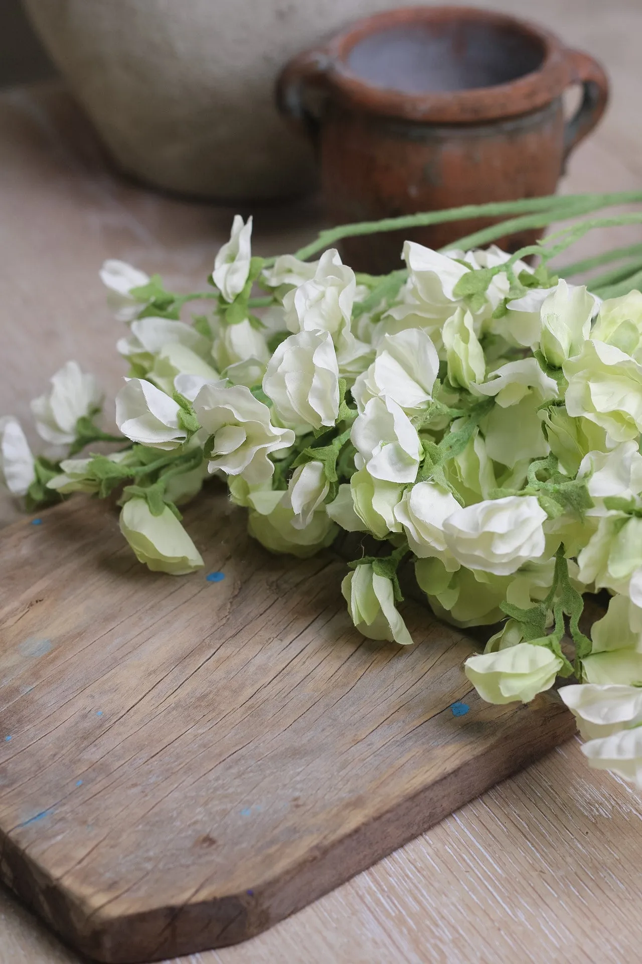 Faux Soft Cream Sweetpea Stems | Bundle of 3