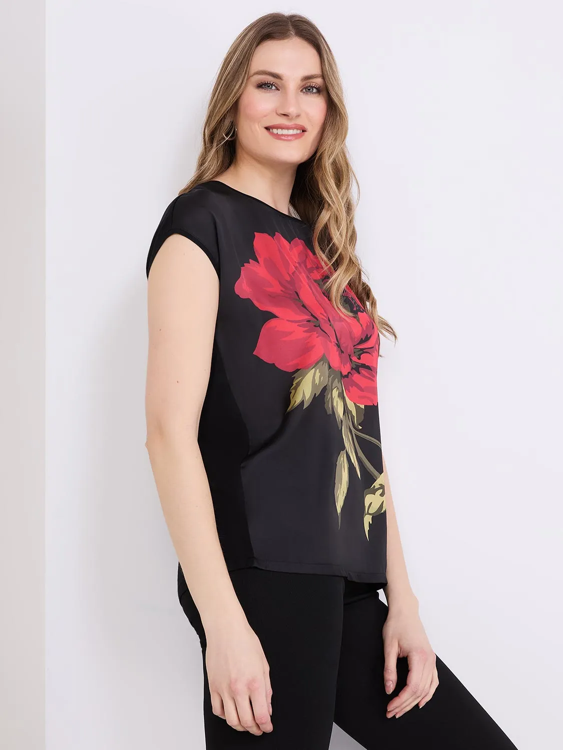 Floral Print Satin Dolman Sleeve Top