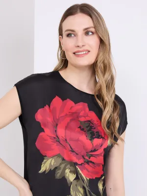 Floral Print Satin Dolman Sleeve Top