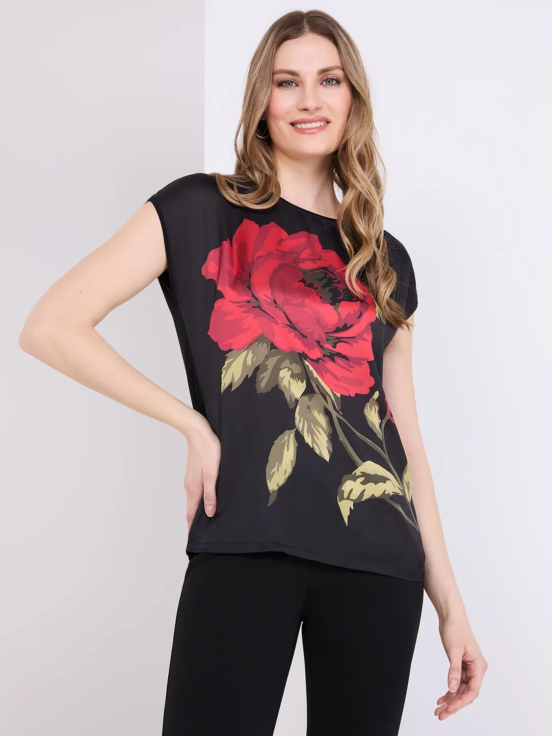 Floral Print Satin Dolman Sleeve Top