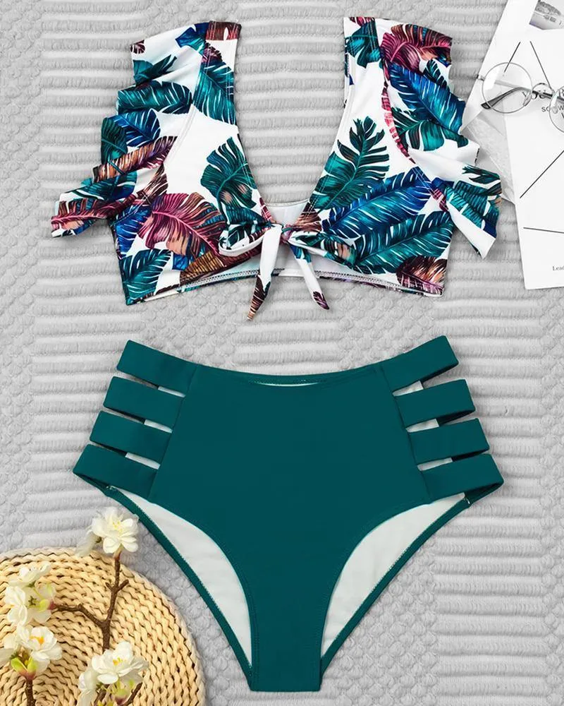 Floral Print Sleeveless Tanks With Panties Bikini Sets