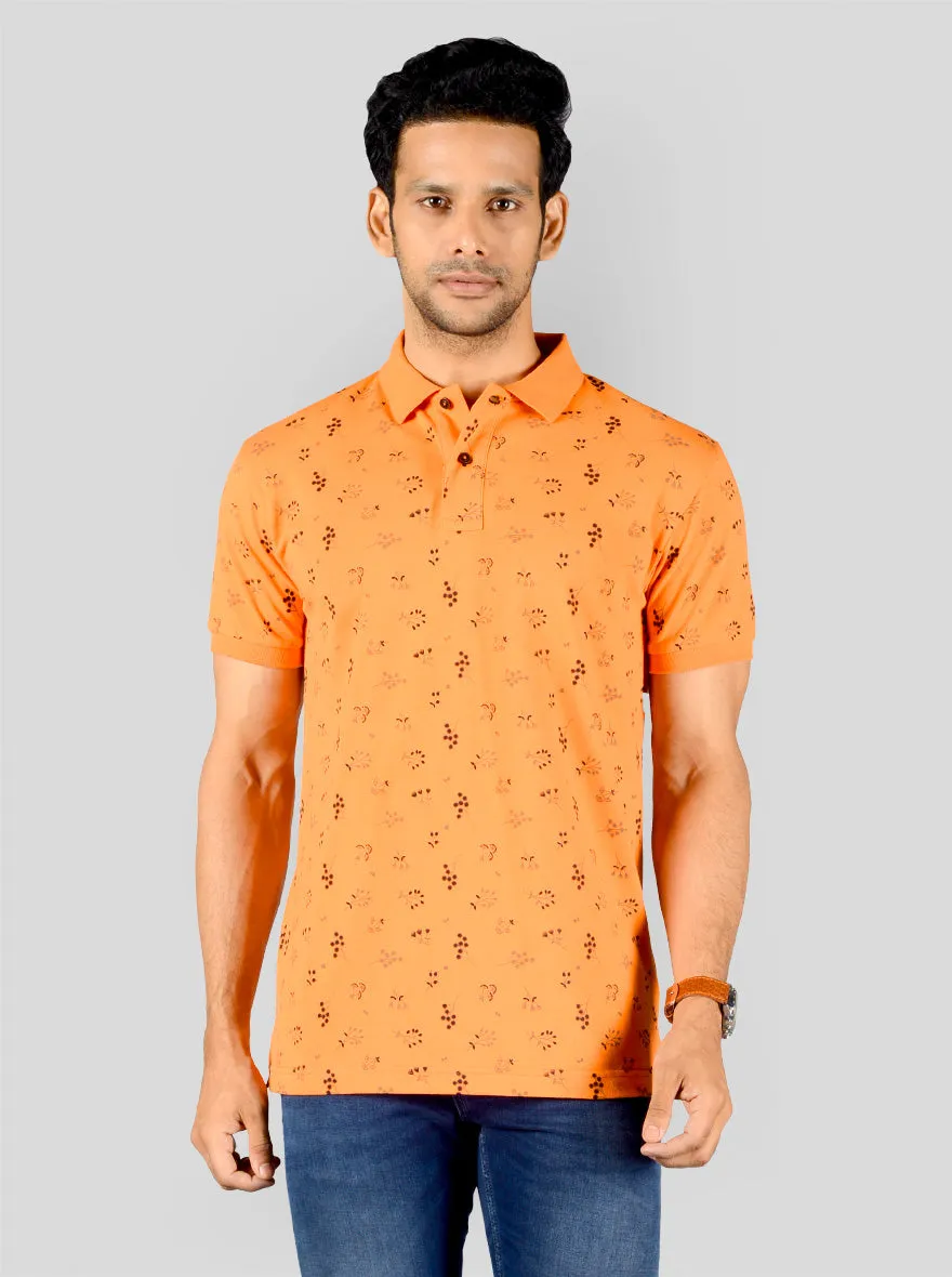 Fresh Orange Printed Slim Fit Polo T-shirt | Greenfibre