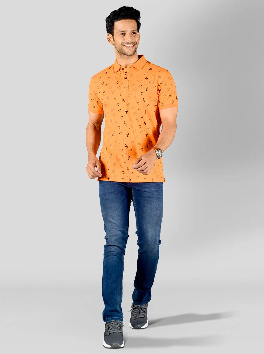 Fresh Orange Printed Slim Fit Polo T-shirt | Greenfibre