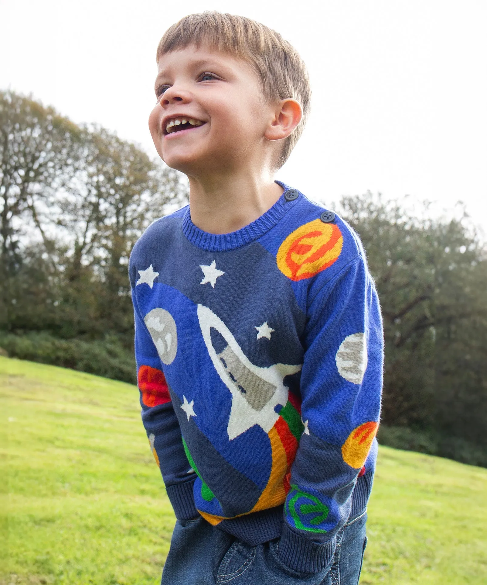 Frugi Elwood Knitted Jumper - Blue Tang/Rocket