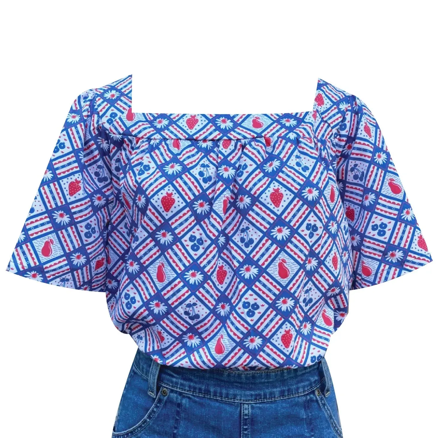 Fruit Picnic Peasant Top by Blue Platypus