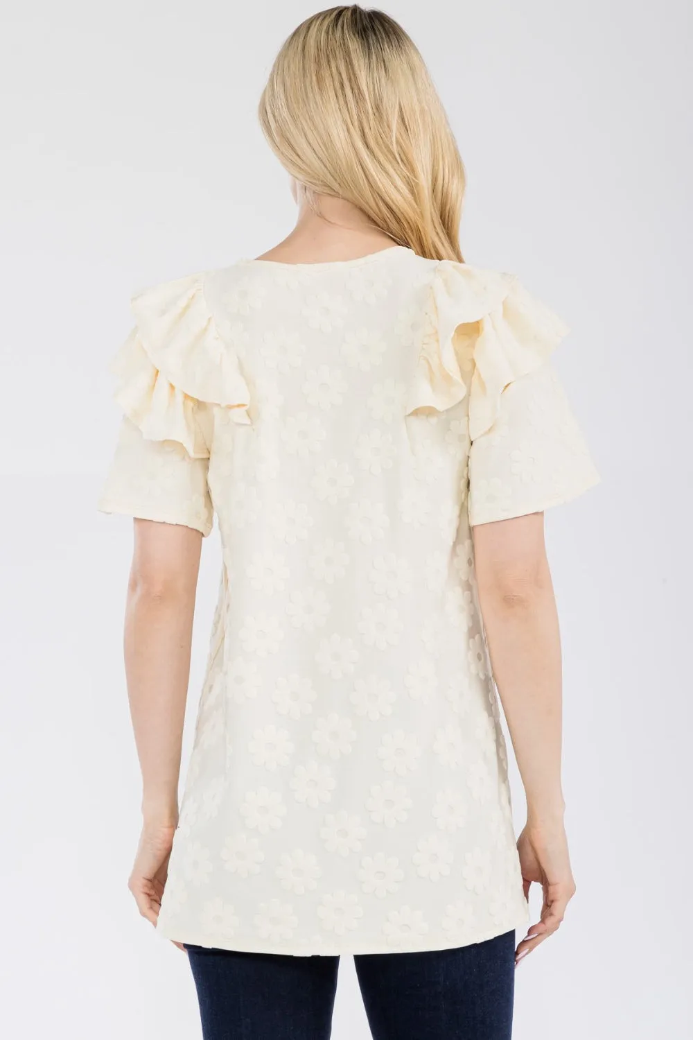 Full Size Ruffle Layered Short Sleeve Daisy Floral Top