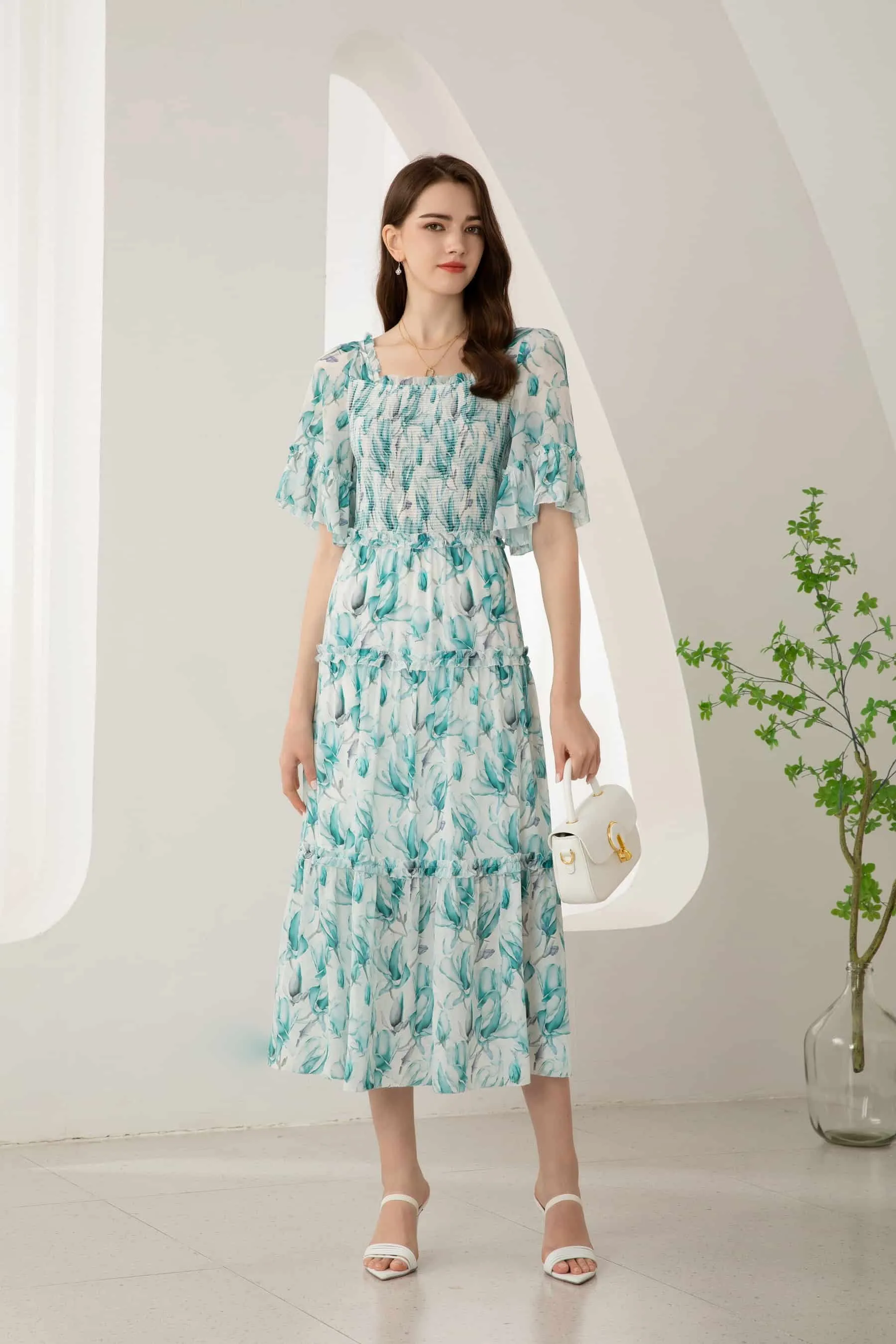 GDS Risette Silk  Long Dress | Blue Print