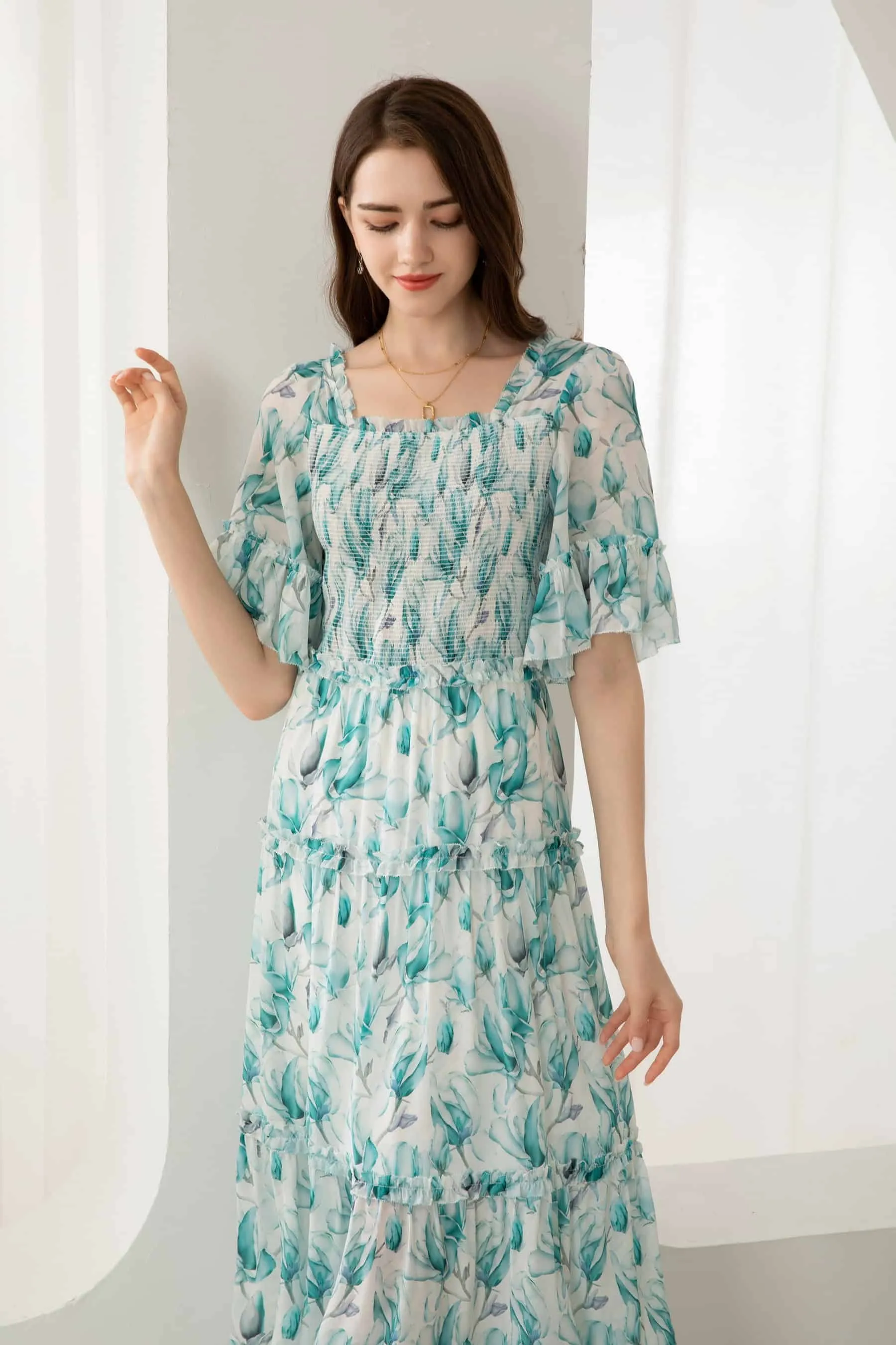 GDS Risette Silk  Long Dress | Blue Print