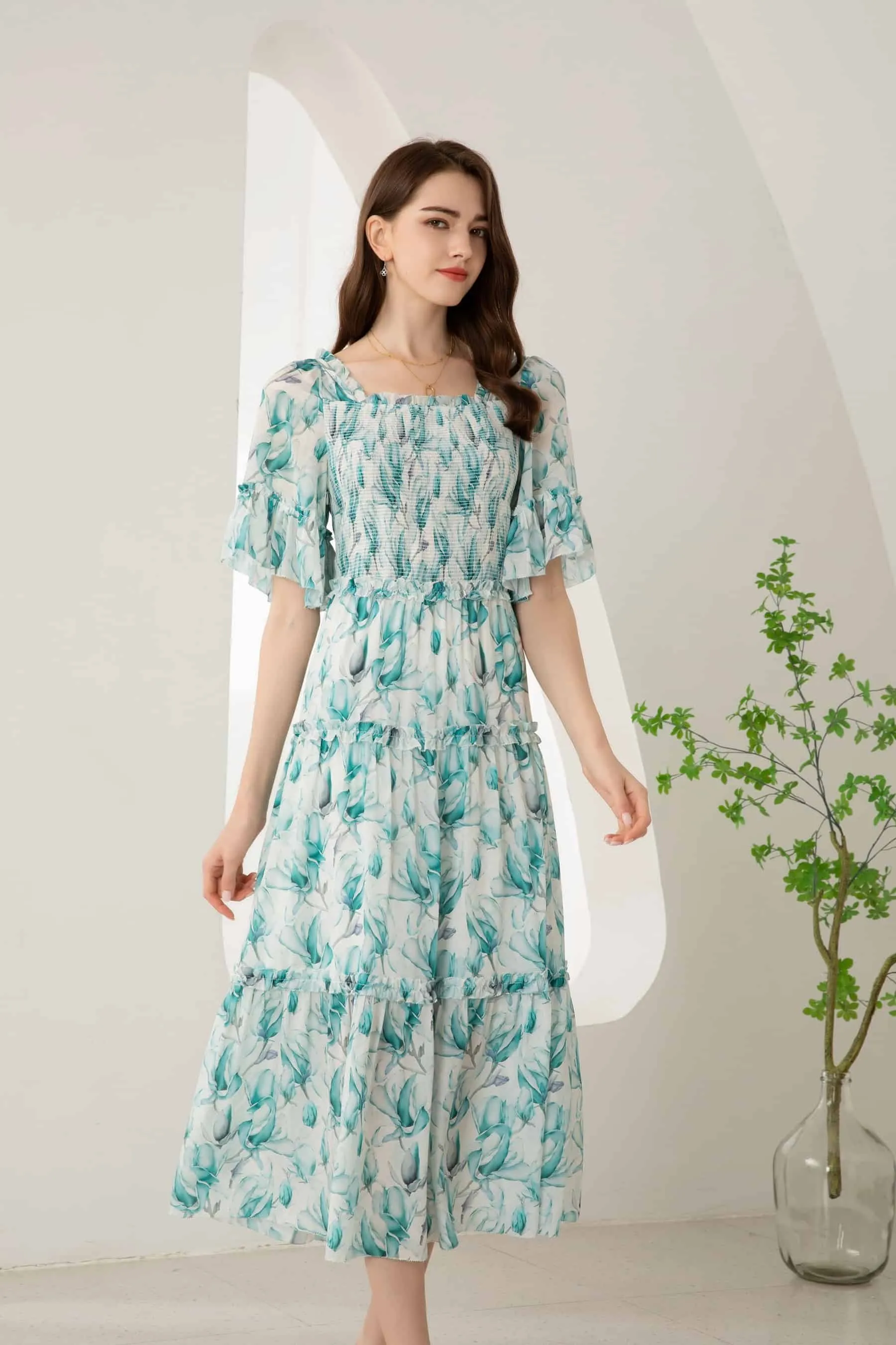 GDS Risette Silk  Long Dress | Blue Print