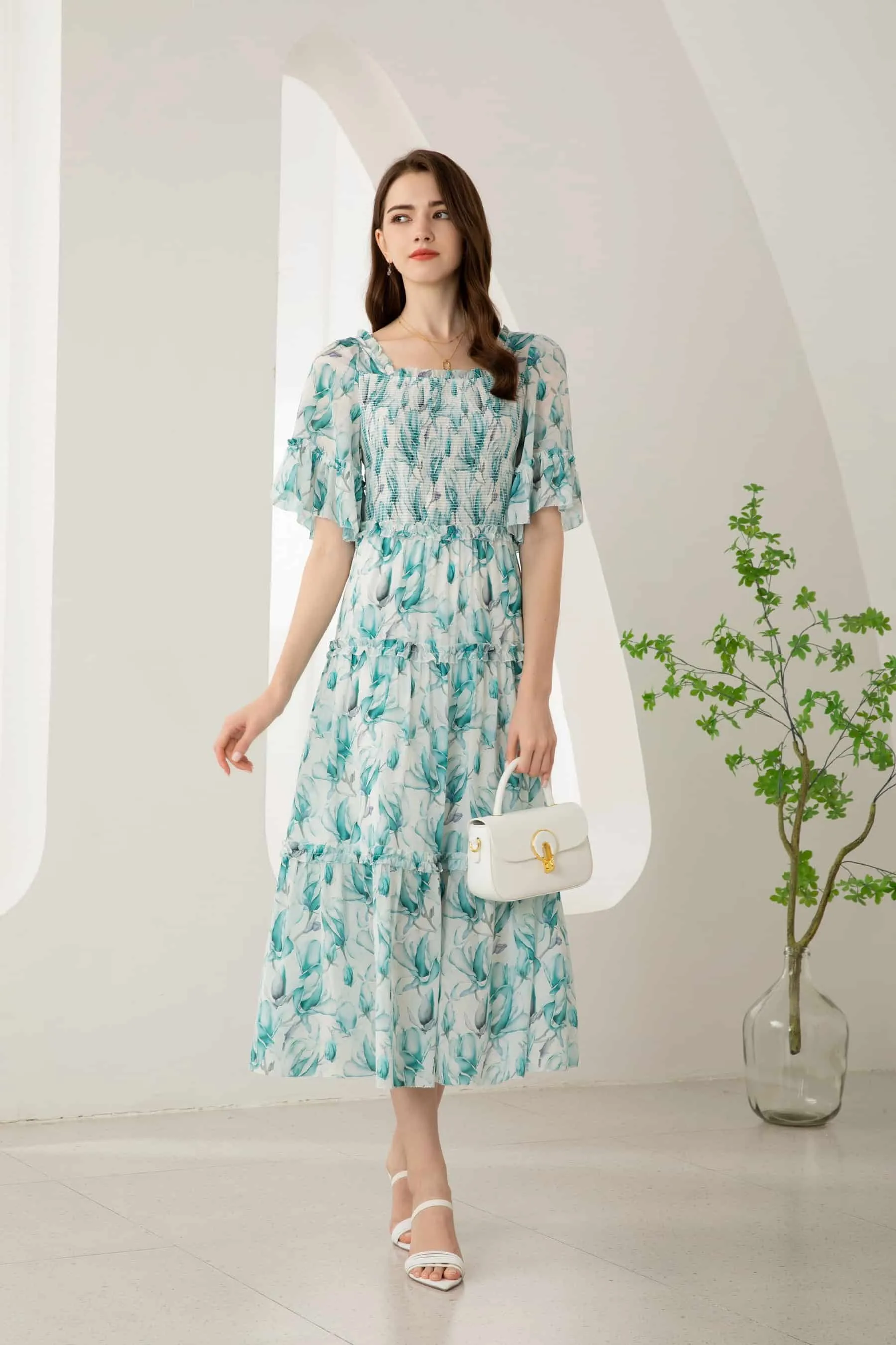 GDS Risette Silk  Long Dress | Blue Print