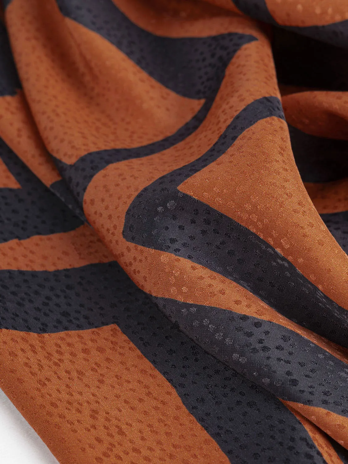 Geo Square Print Viscose Dobby - Pumpkin   Charcoal - Swatch