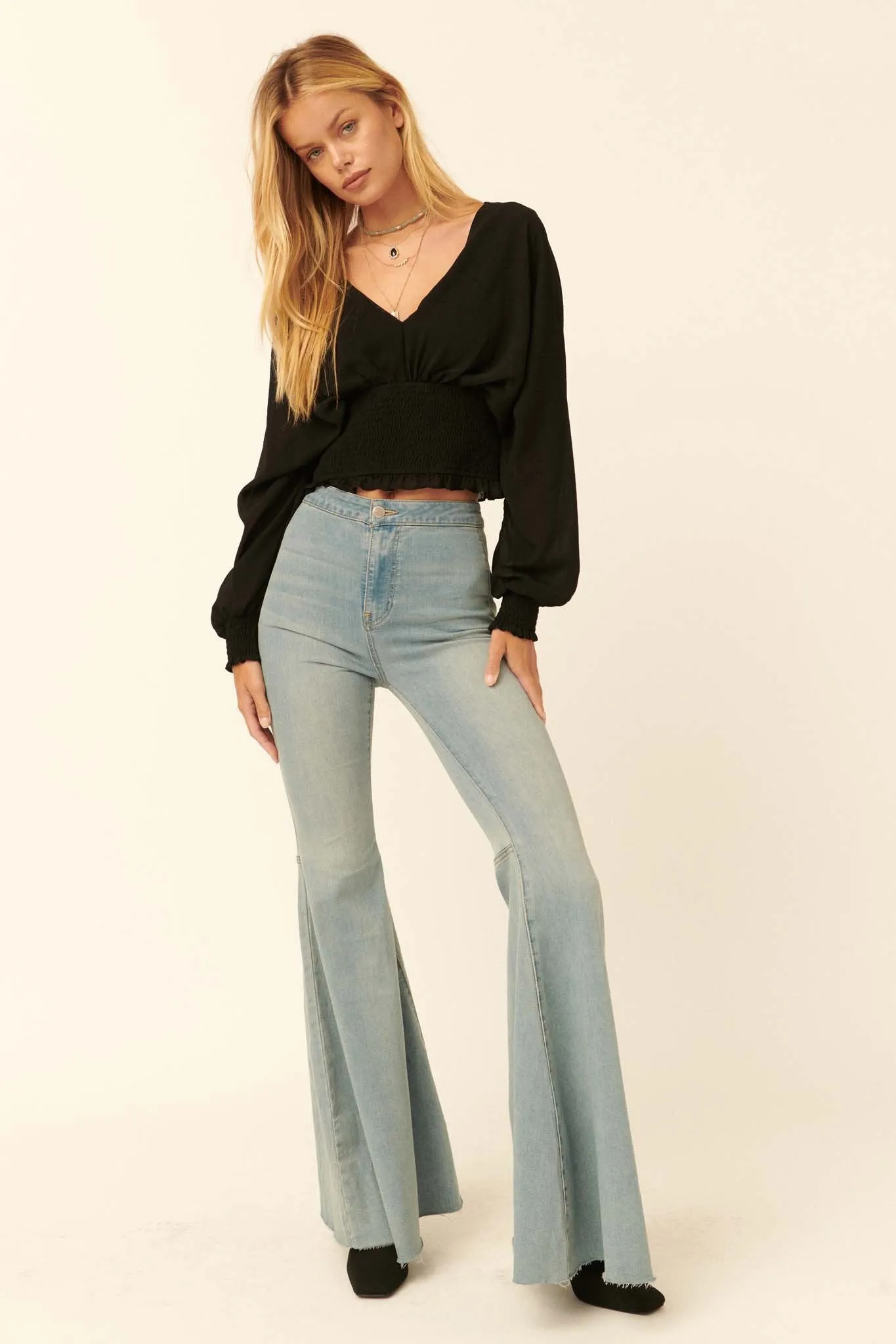 Girl Crush Cropped Smocked Peasant Top