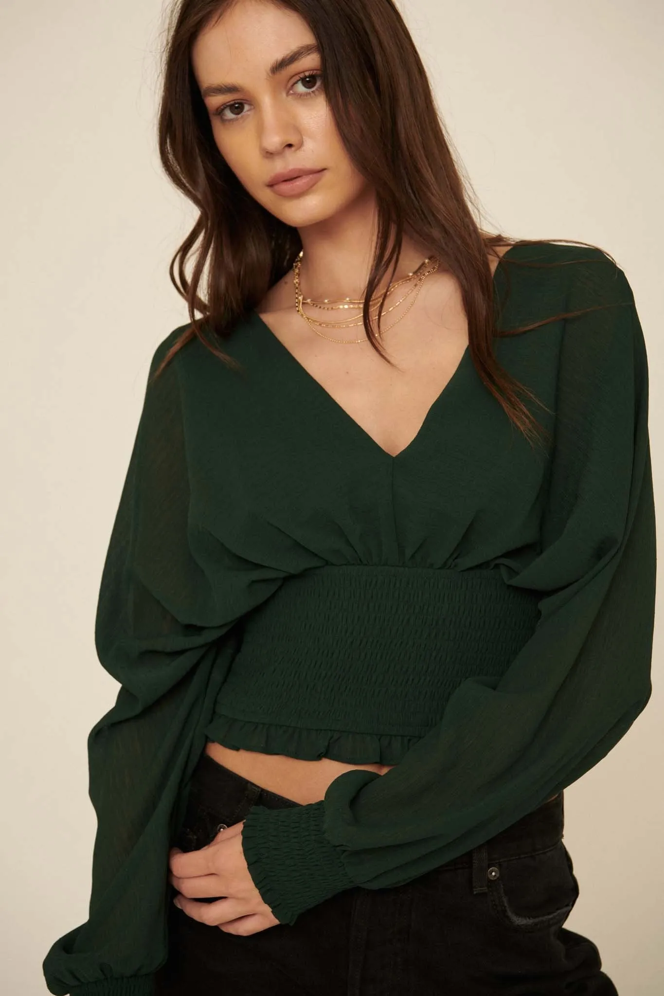 Girl Crush Cropped Smocked Peasant Top