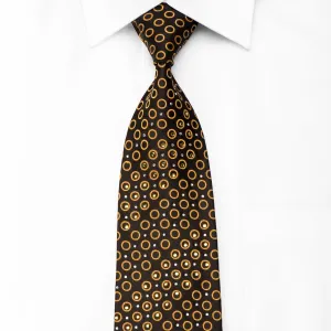 Guy Laroche Men's Crystal Silk Tie Golden Circles On Brown Sparkling With Rhinestones