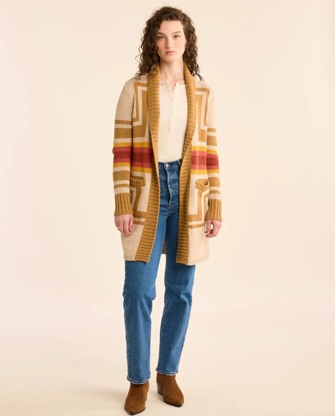 Harding Open Front Cardigan<br>Sandshell Multi