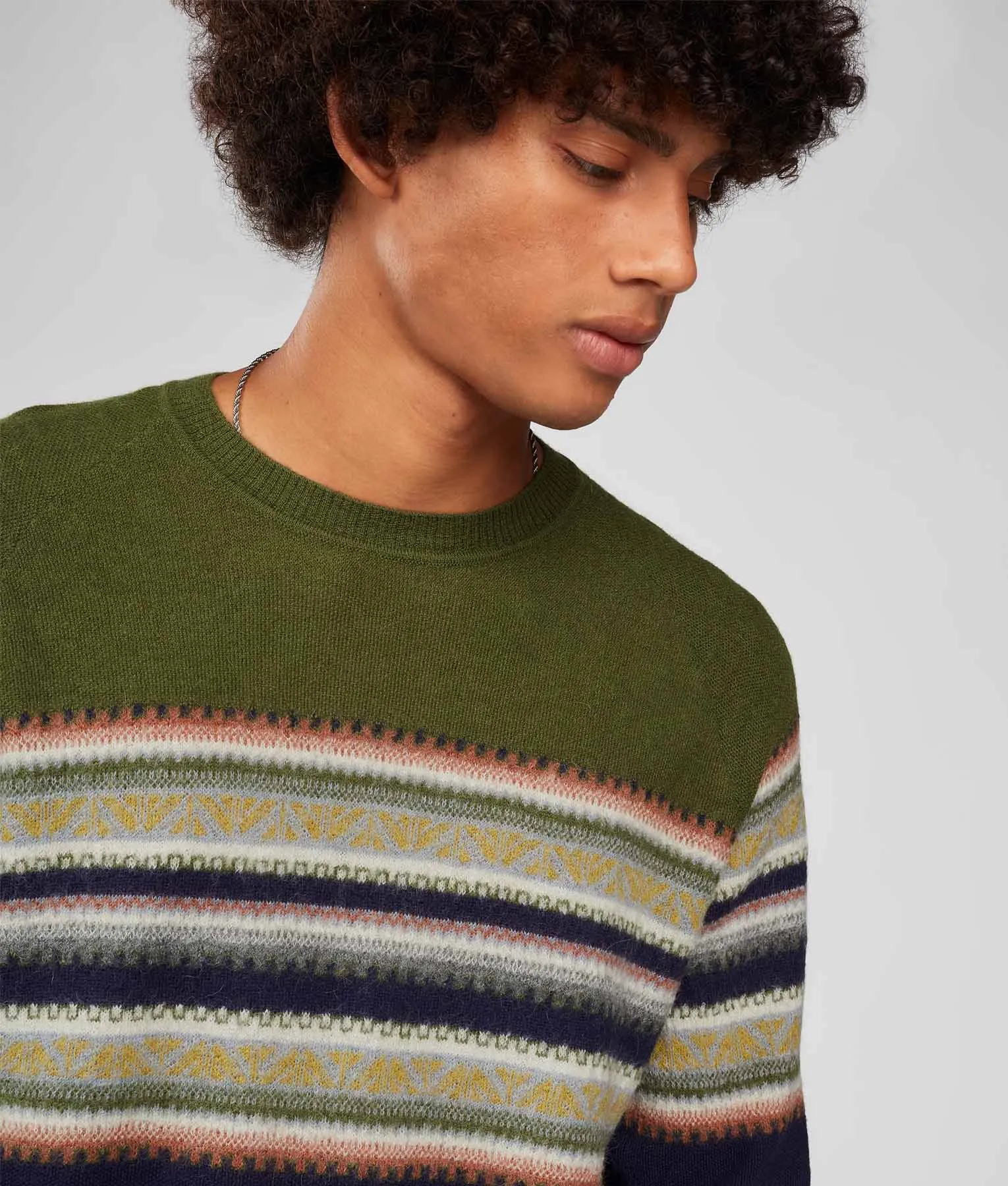 His Yoke Jacquard O Neck Pullover