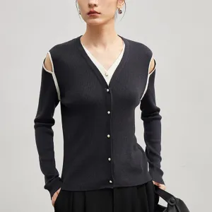 Hollow Out Knitting Sweaters For Women V Neck Long Sleeve Single Breasted Slimming Cardigans Female Fashion Clothes