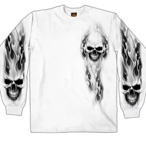 Hot Leathers GMD2241 Mens 'Ghost Skull' White Long Sleeve Shirt