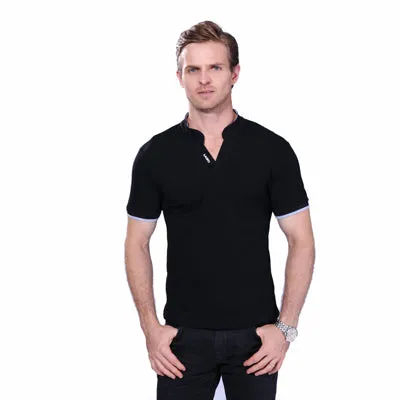 Hot Sale Men's V Neck T Shirt 2017 Summer Fashion Solid Short Sleeve T Shirt Men LAISO Print Collar Slim Fit Mens Top Tees Shirt