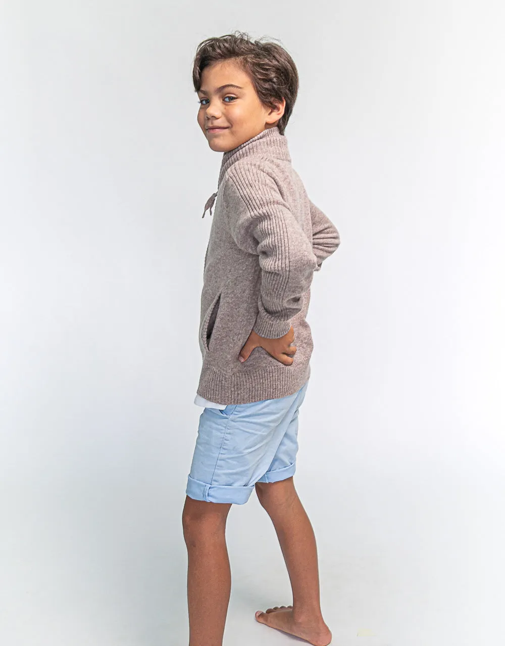 Hugo Jacket Boys Zip-Up Cashmere Jacket in Greige