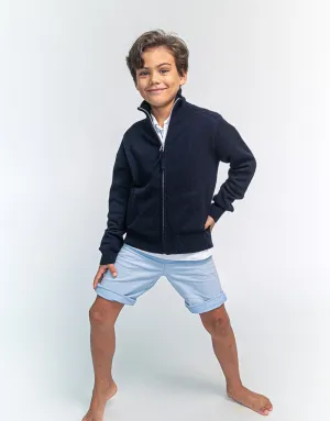 Hugo Jacket Boys Zip-Up Cashmere Jacket in Nero Navy