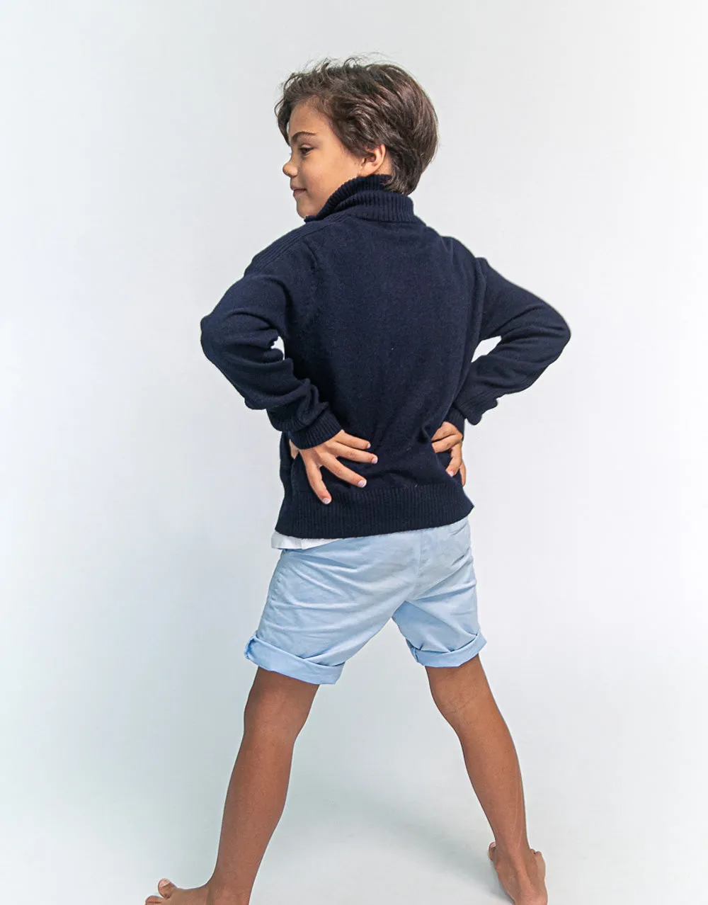 Hugo Jacket Boys Zip-Up Cashmere Jacket in Nero Navy