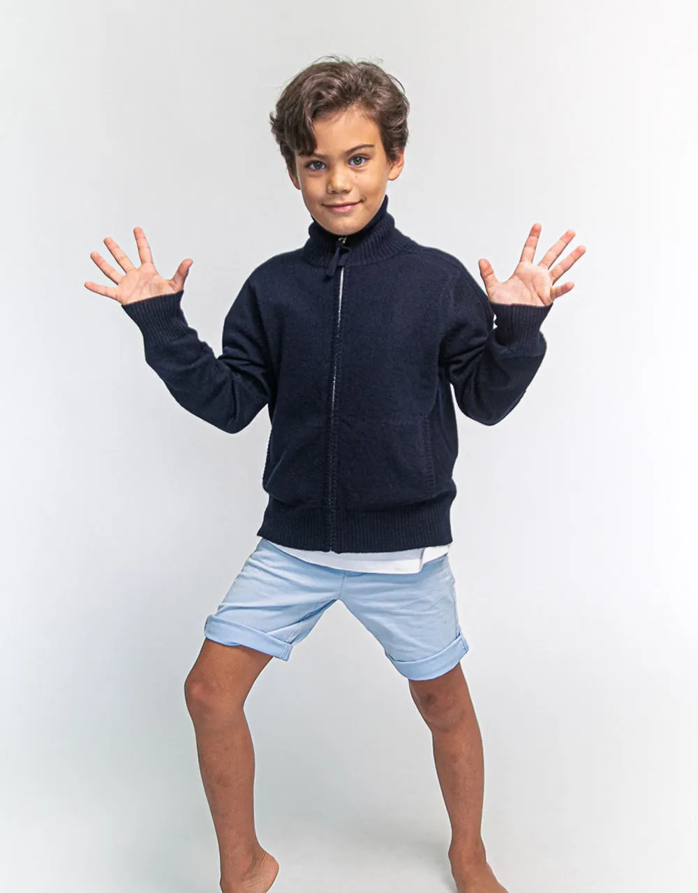 Hugo Jacket Boys Zip-Up Cashmere Jacket in Nero Navy