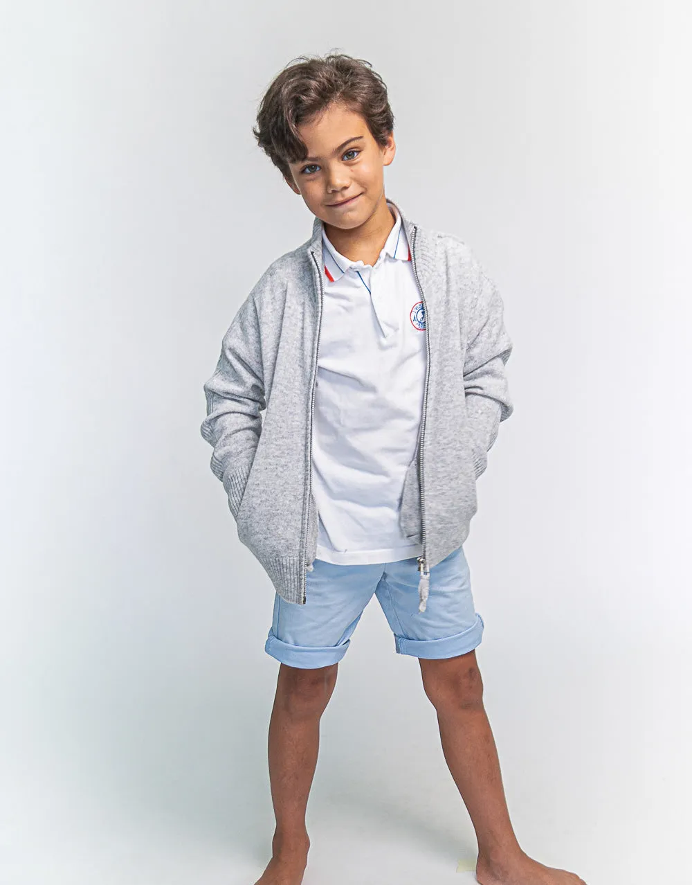 Hugo Jacket Boys Zip-Up Cashmere Jacket in Platinum