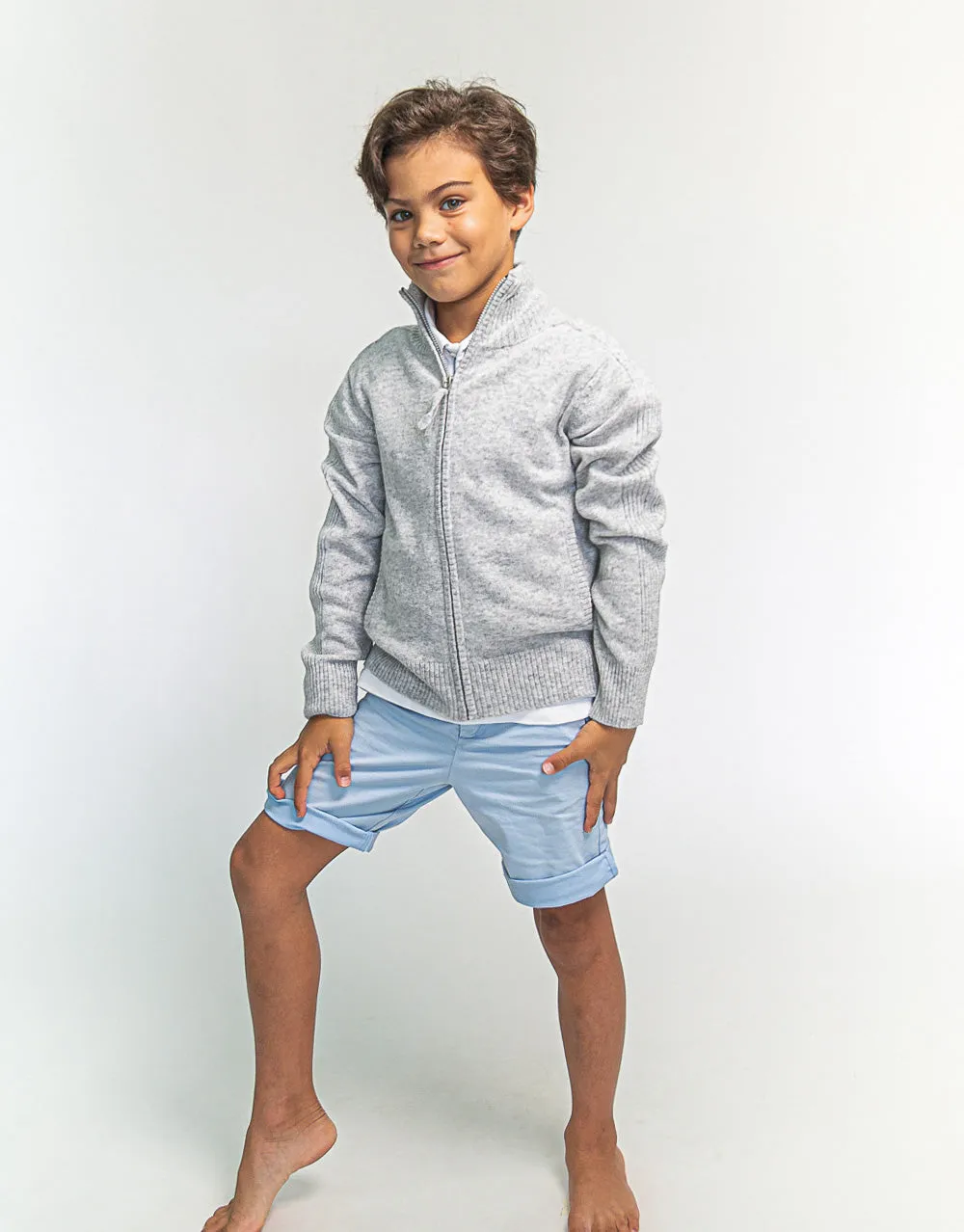 Hugo Jacket Boys Zip-Up Cashmere Jacket in Platinum