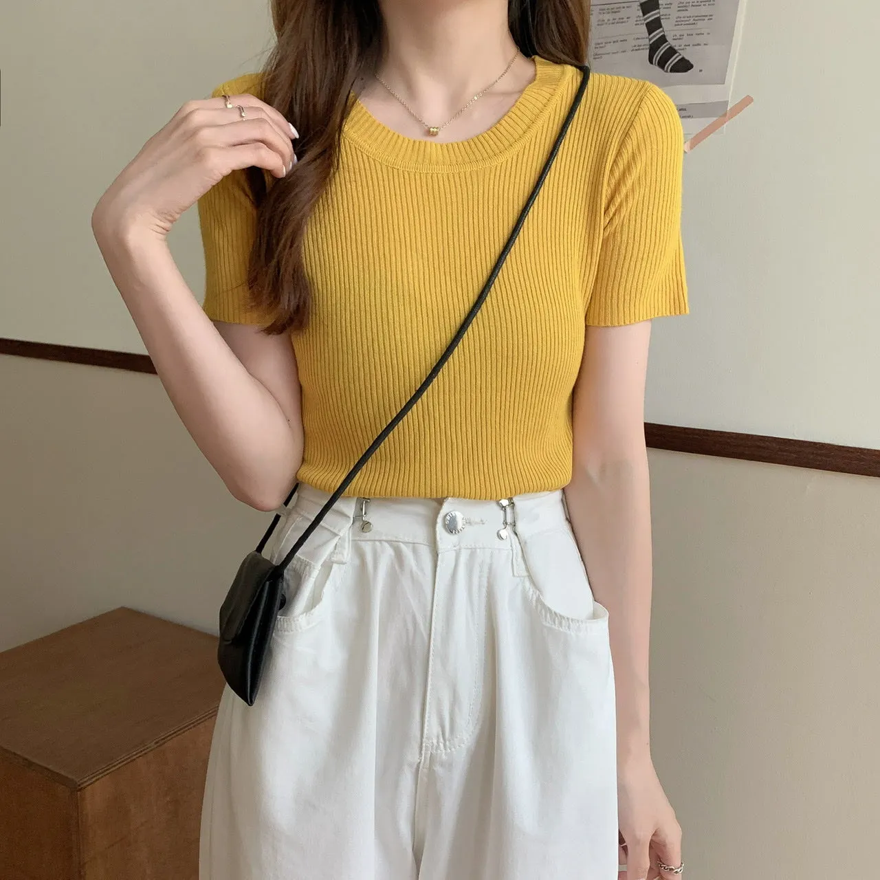 Ice Silk Knit Short Sleeve top