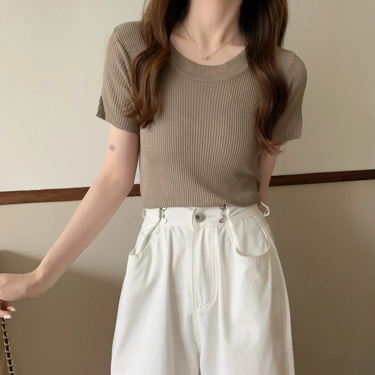 Ice Silk Knit Short Sleeve top