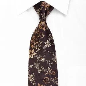 Indian Homme Rhinestone Silk Tie Floral On Brown