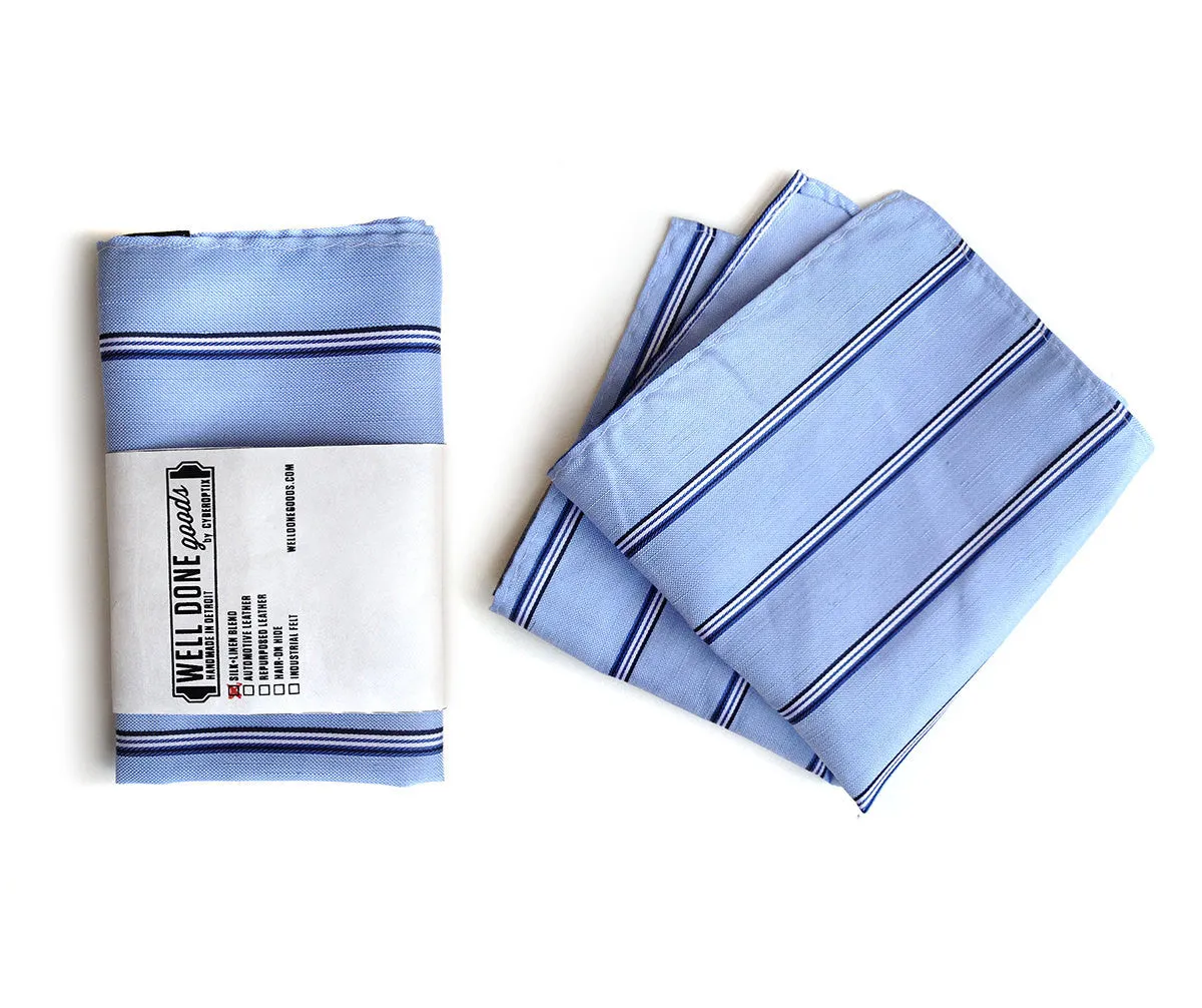 Light Blue Striped Linen Pocket Square. "Belle Isle."