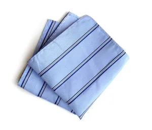 Light Blue Striped Linen Pocket Square. "Belle Isle."