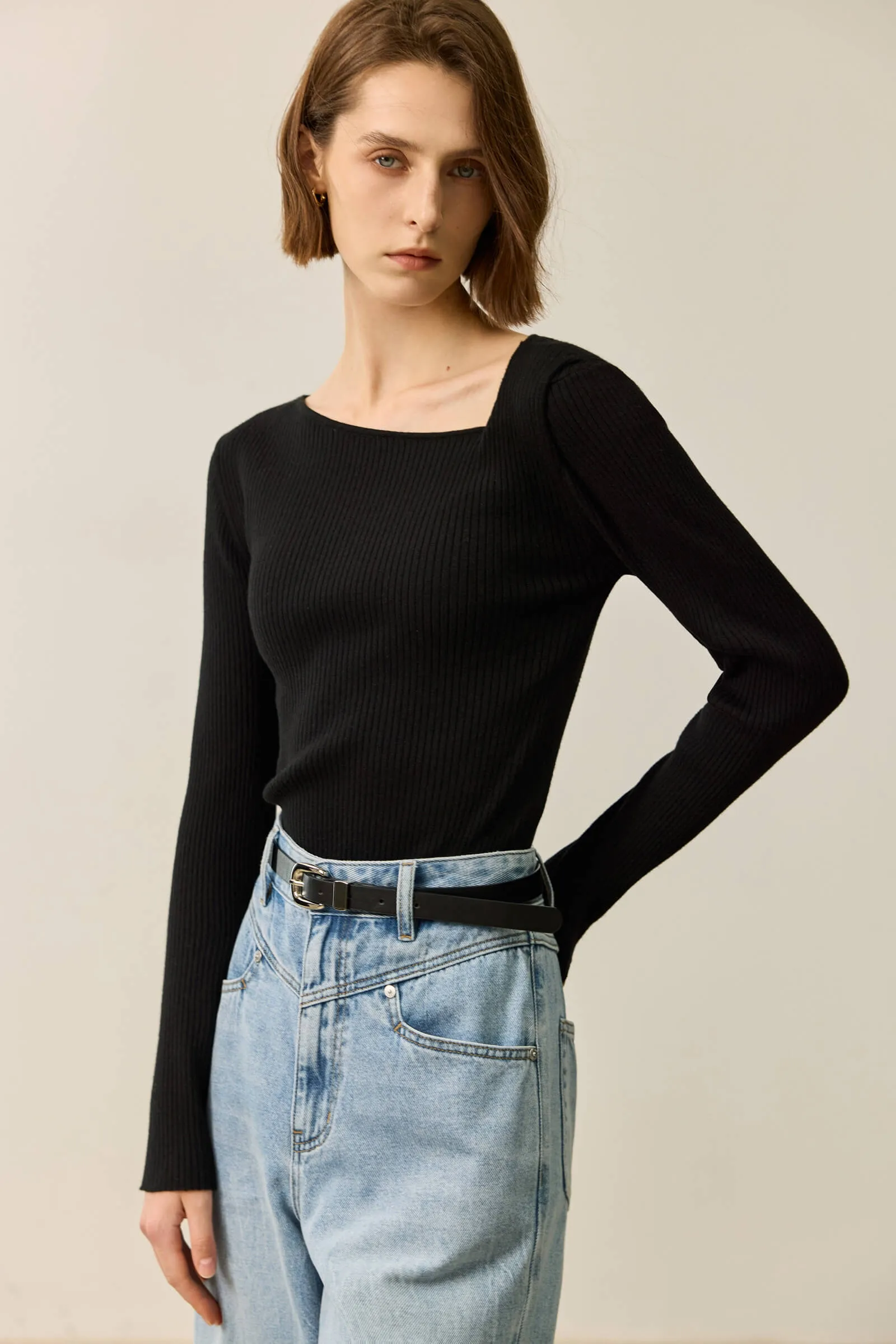 LILY Asymmetric Neckline Knit Top