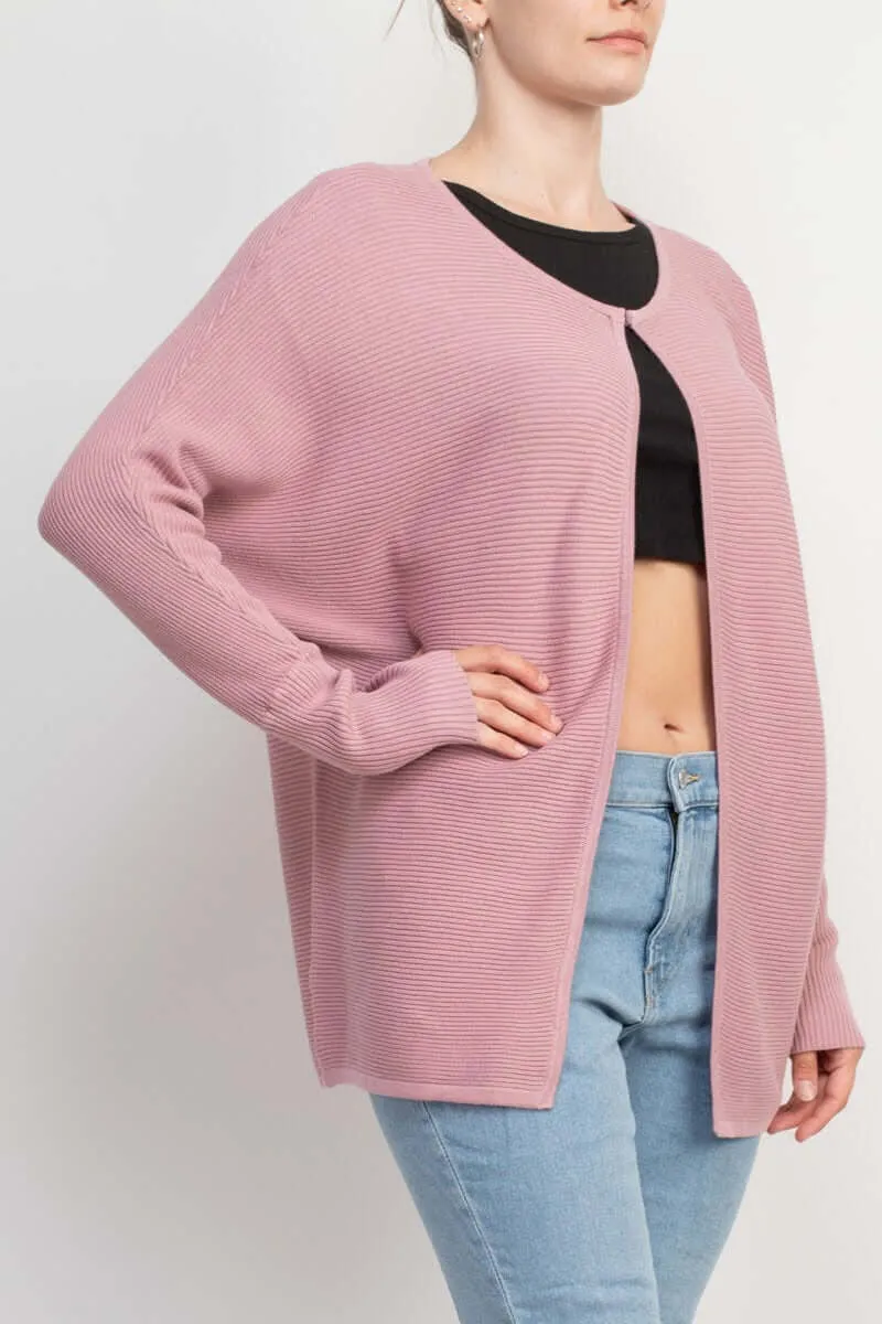 Lissy Crew Neck Open Front Long Sleeve Knit Cardigan