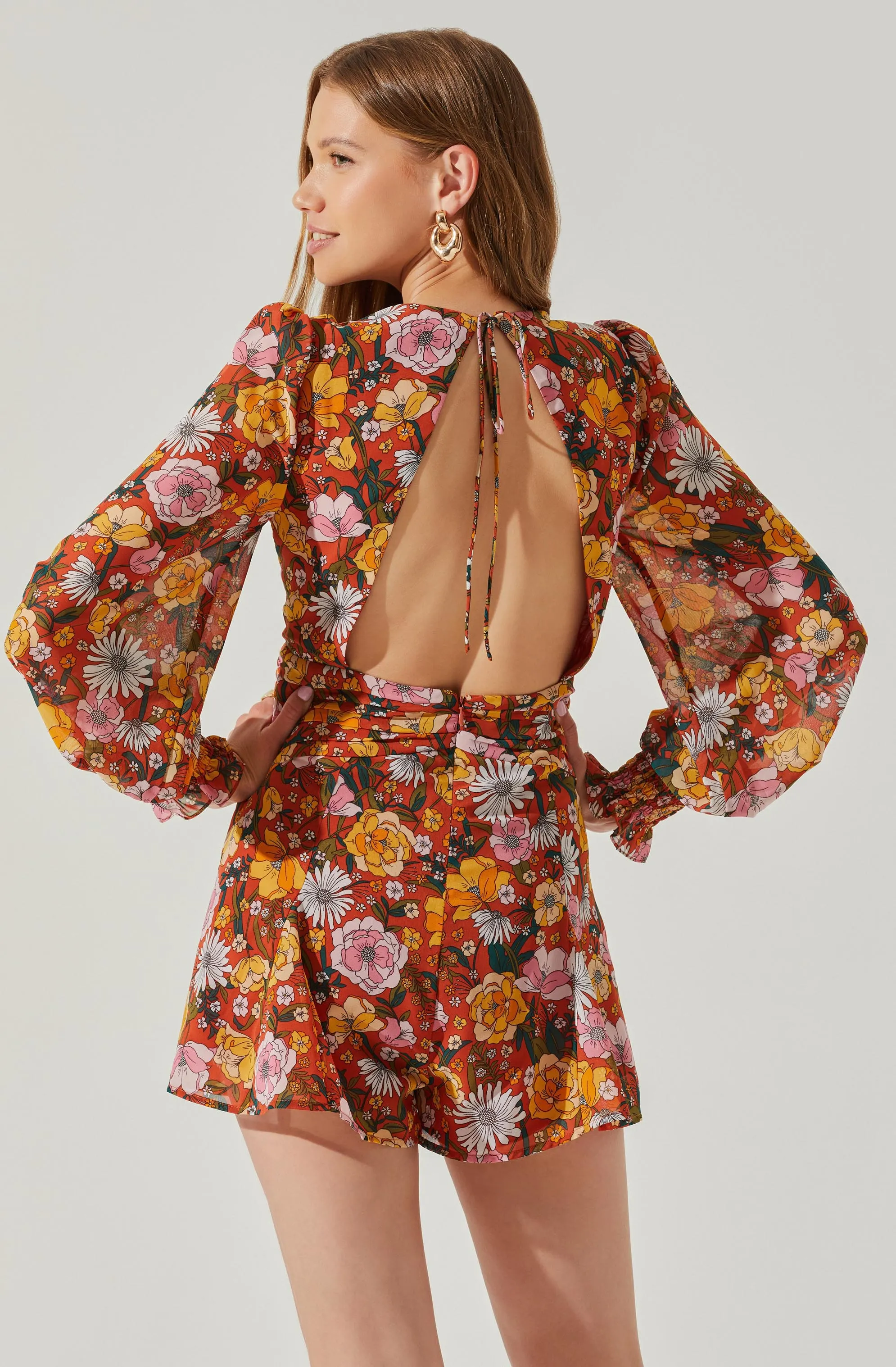 Long Sleeve Back Tie Floral Romper