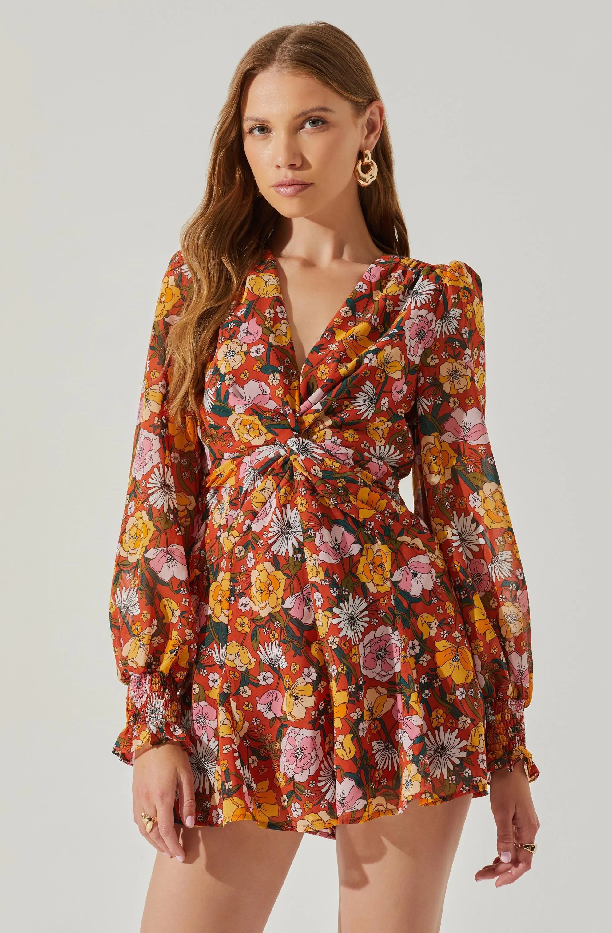 Long Sleeve Back Tie Floral Romper