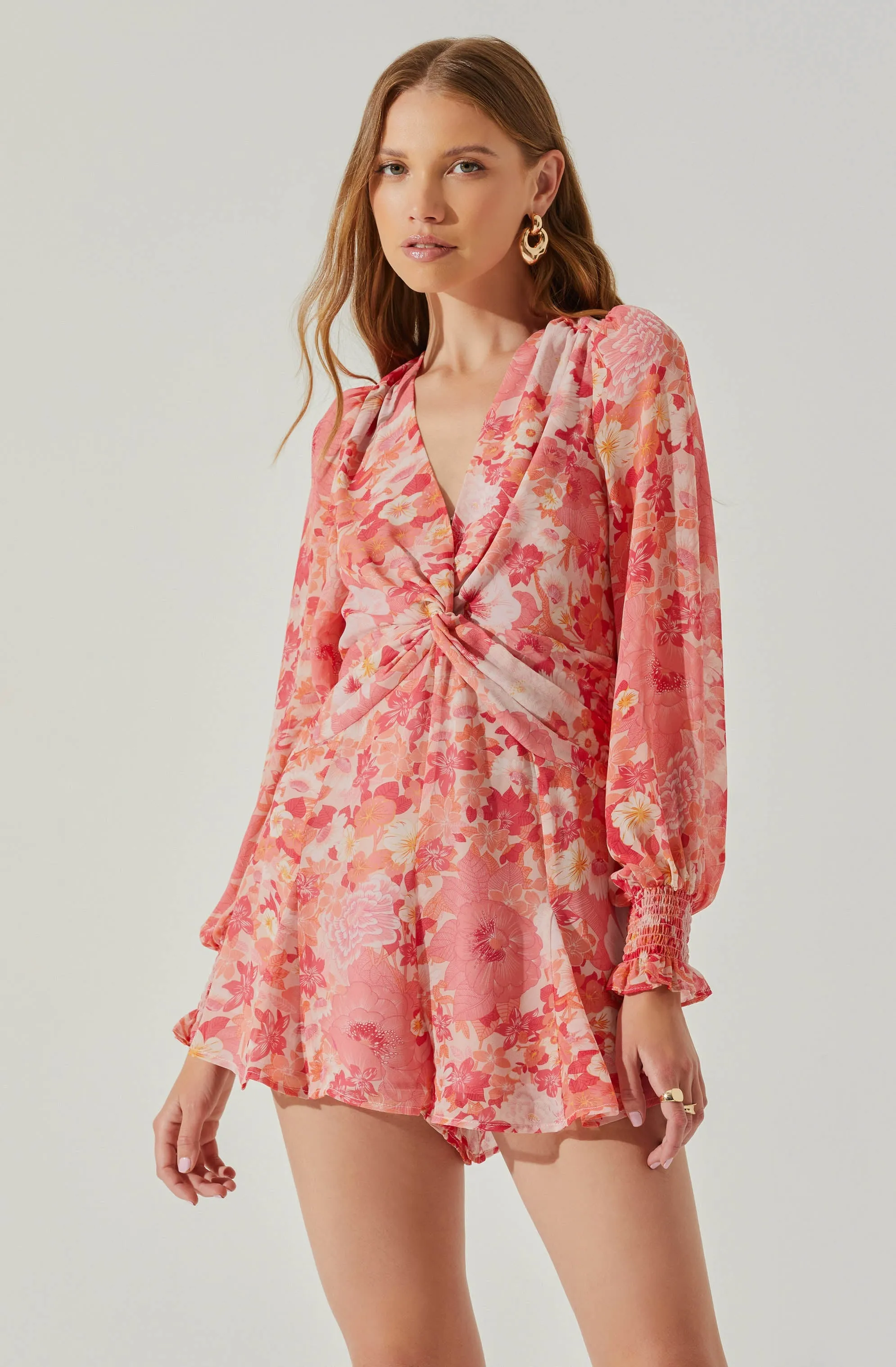 Long Sleeve Back Tie Floral Romper