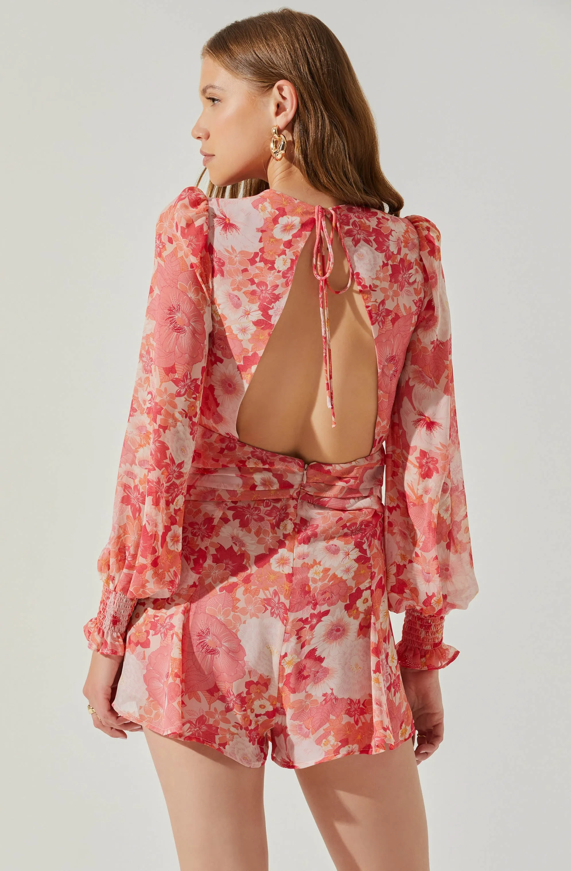 Long Sleeve Back Tie Floral Romper