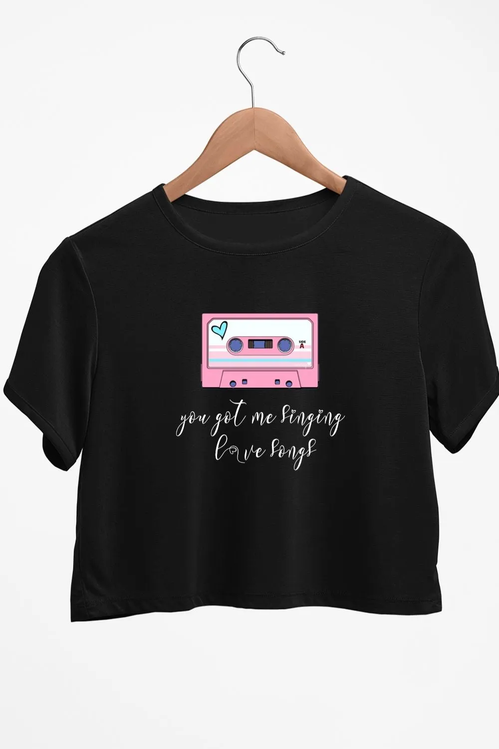 Love Songs Graphic Printed Black Crop Top