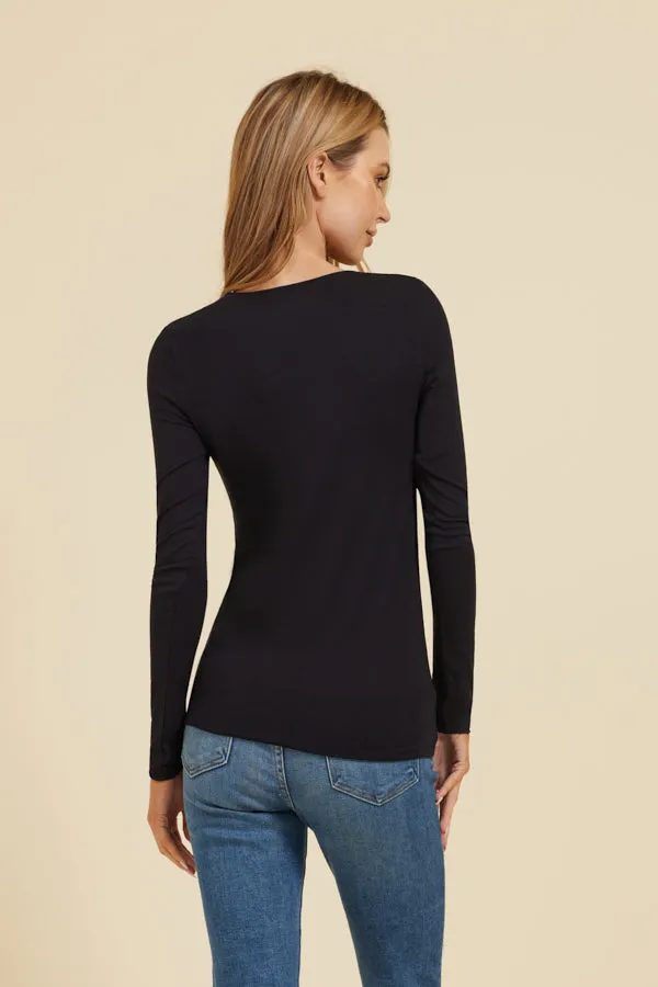 Majestic Soft Touch Long Sleeve Merrow Edge V-Neck in Marine