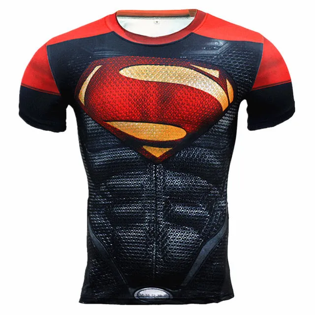 Men Crossfit Long Sleeve Compression Shirt 3D Anime Superhero Superman Captain America T Shirt Tights Fitness Men Tops & Tees